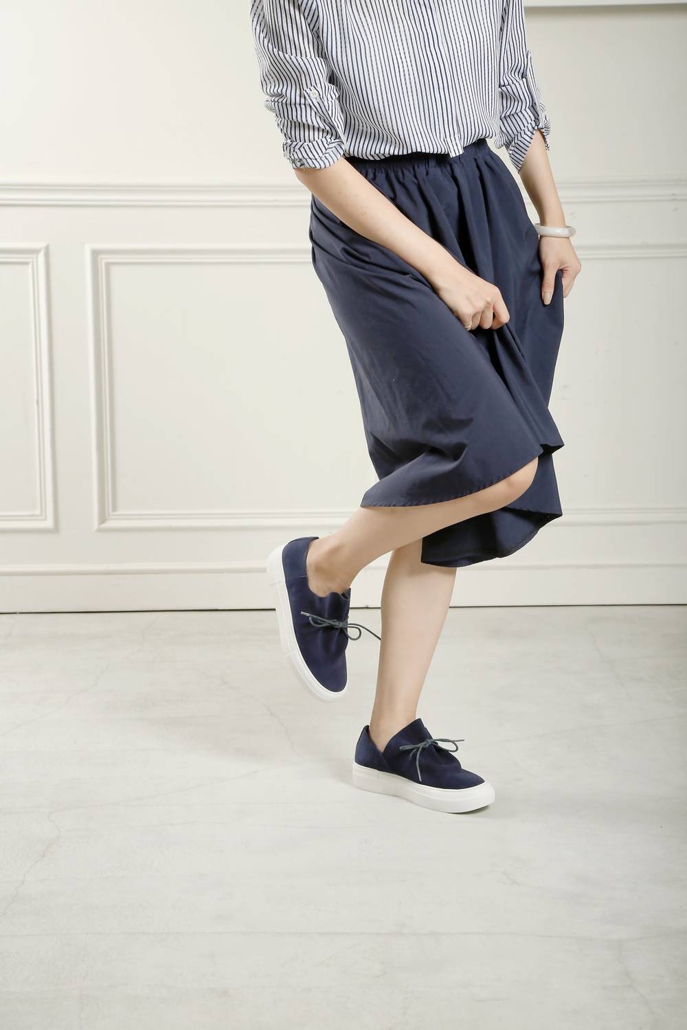ALL BLACK Women's Gathered Sneaker in navy - women's sneaker - alternate view