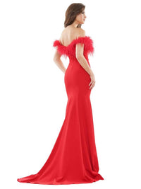 Colors Dress - Feather Trimmed High Slit Gown