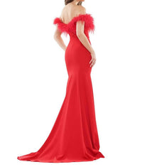 Colors Dress - Feather Trimmed High Slit Gown