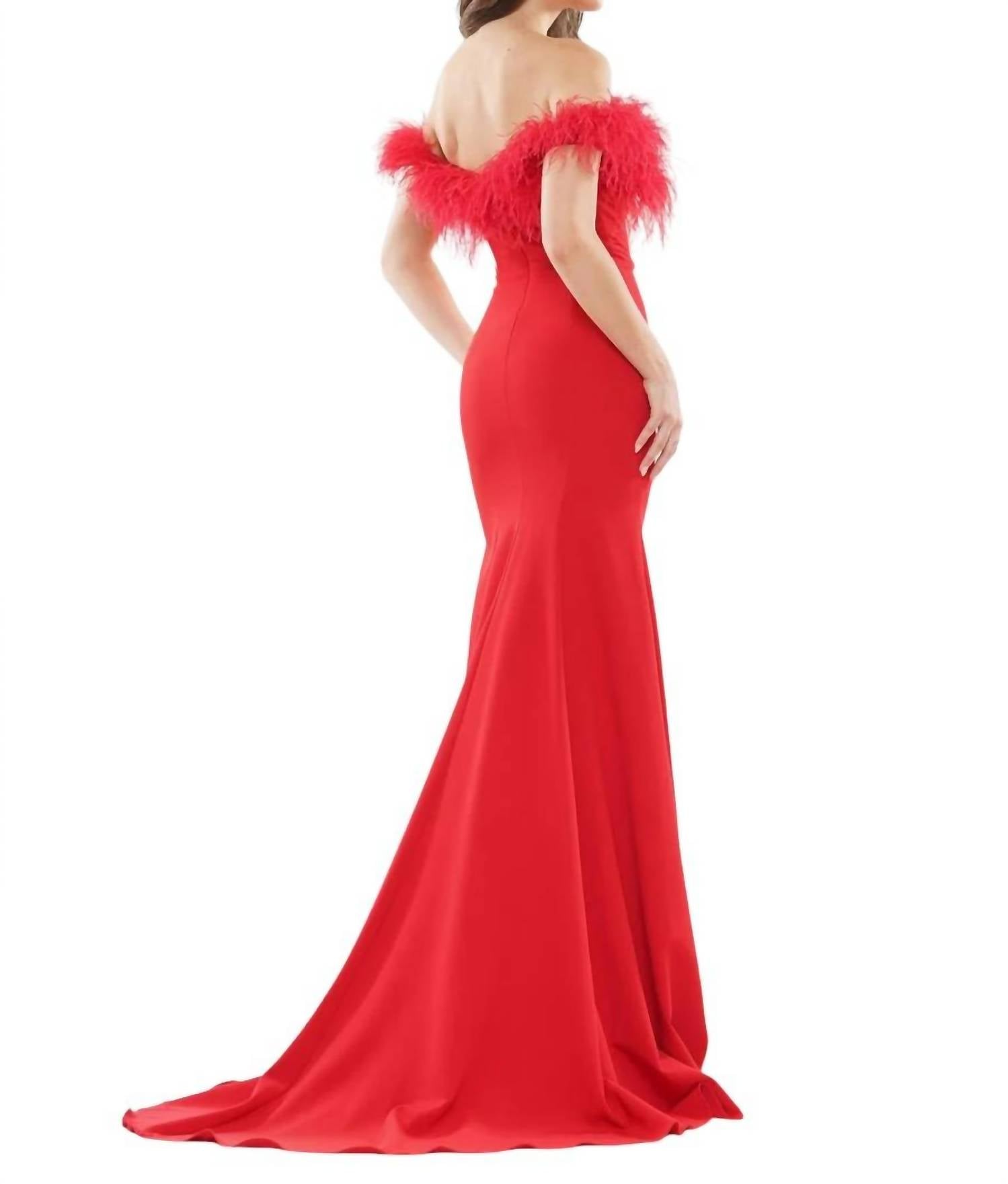 Colors Dress - Feather Trimmed High Slit Gown