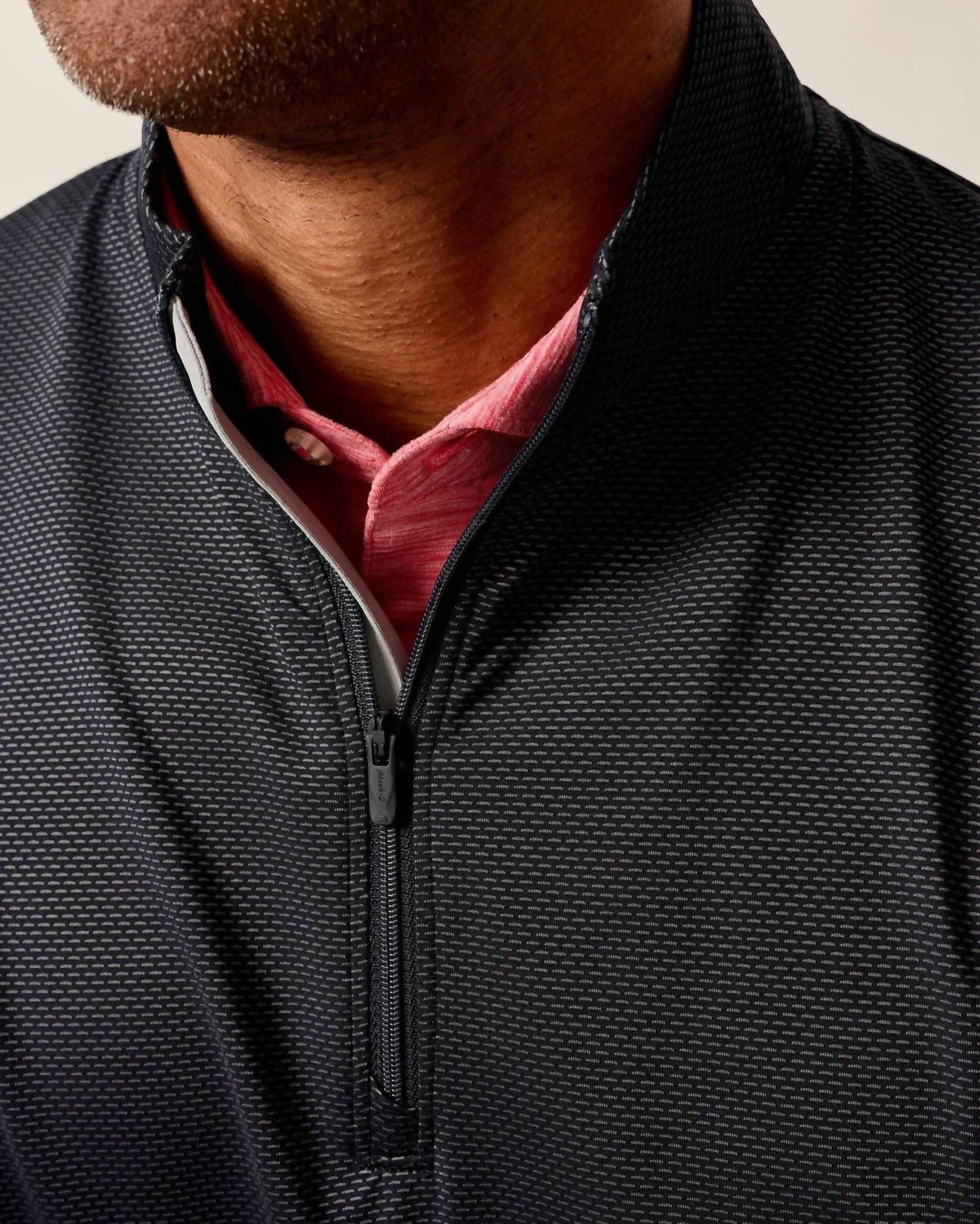 JOHNNIE-O Jamie 1/4 Zip Pullover Sweater in black seal - men's sweater - detail view