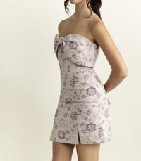 Mable - Floral Brocade Bow Mini Dress
