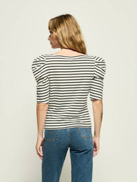 Nation LTD Emery Boat Neck Top in cross walk stripe 2 - women's t-shirt - detail view