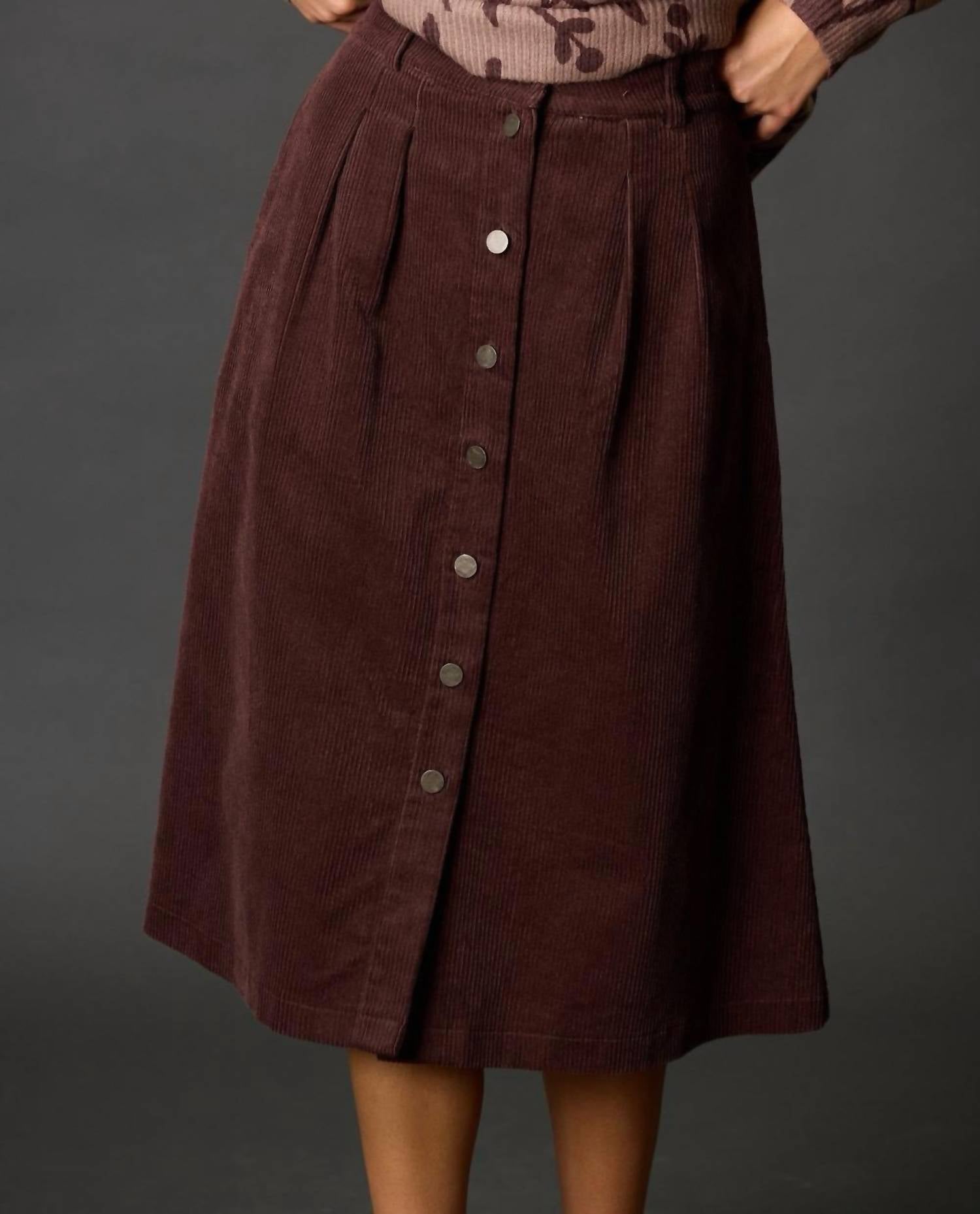 Before You - Corduroy Front Button Midi Skirt