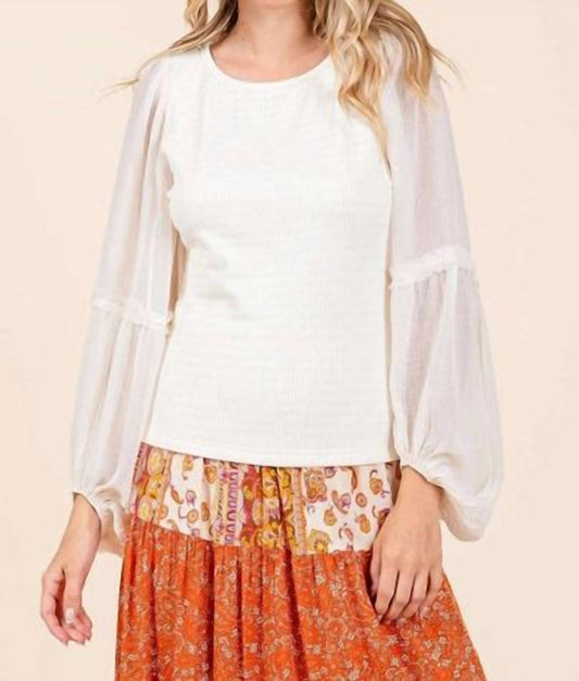 Mittoshop - Dia Textured Knit Chiffon Long Sleeve Top