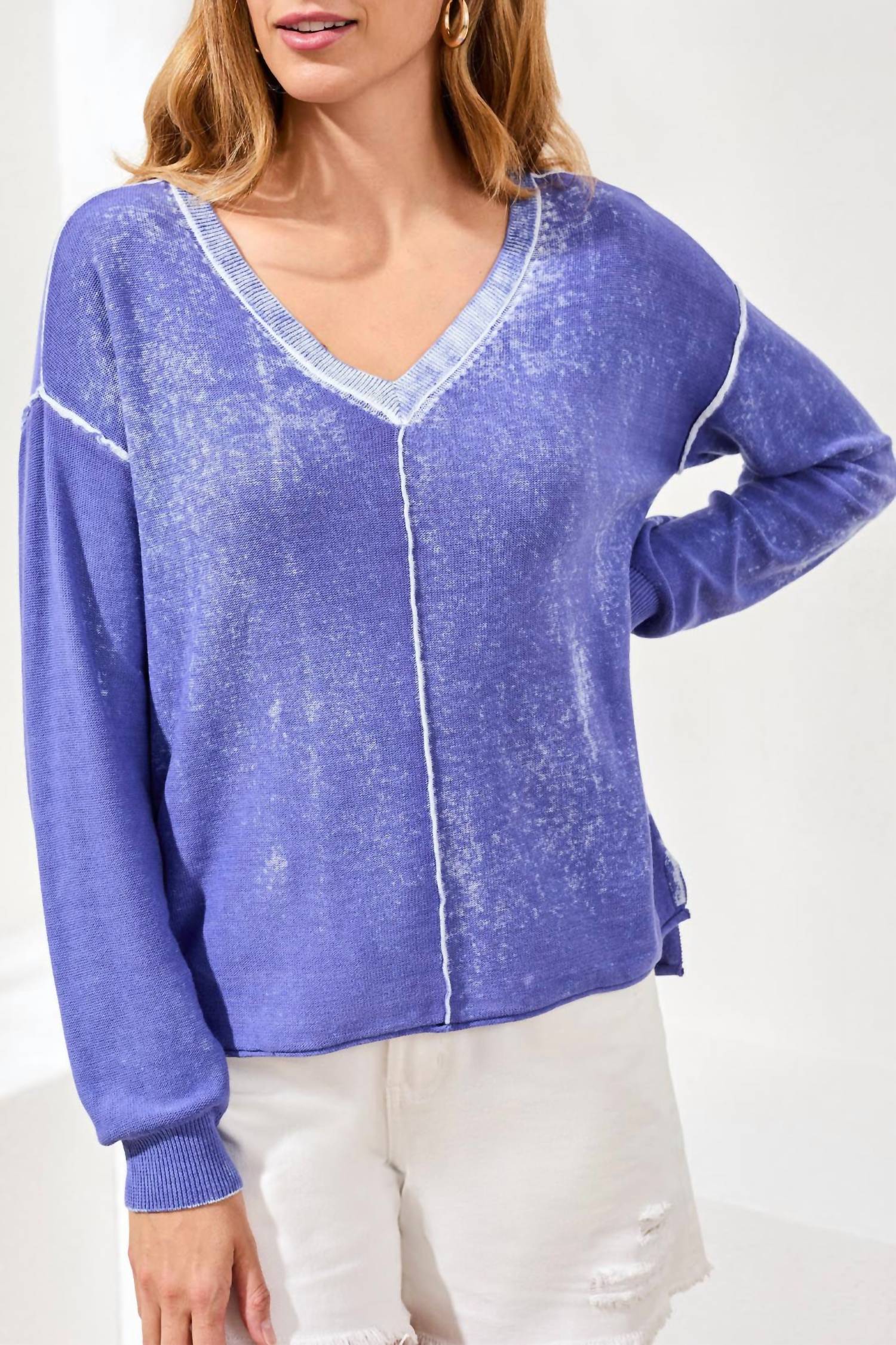 Tribal - Lightweight Cotton V-neck Sweater