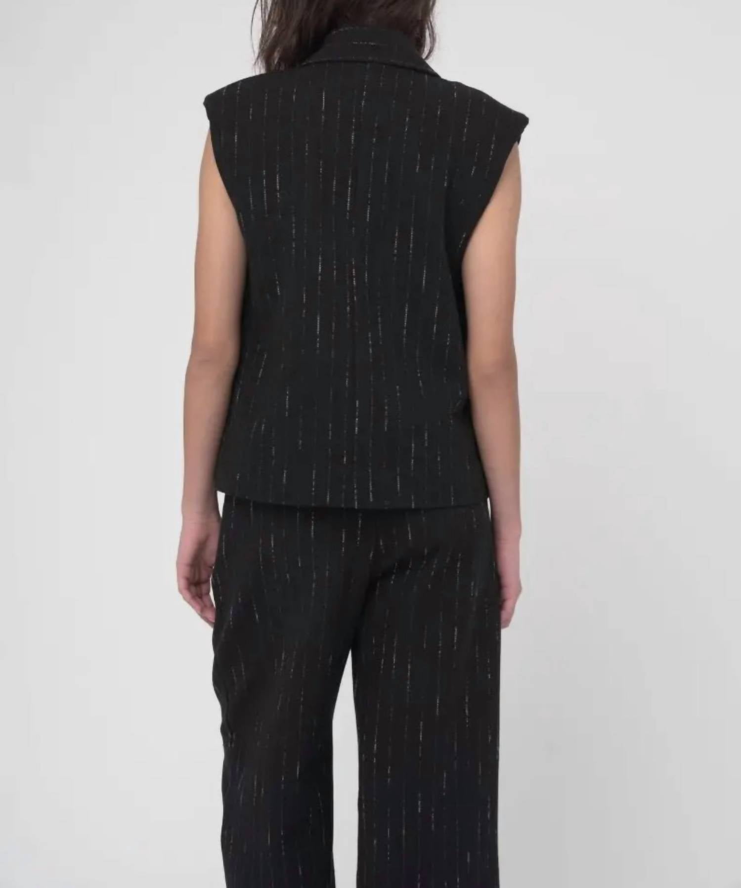 Baci Striped Blazer Vest in black with ivory stripe - women's jacket - detail view
