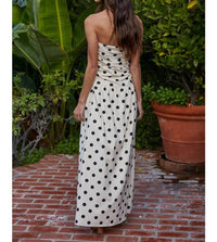 By Together - Linen Polka Dot Strapless Tube Midi Dress