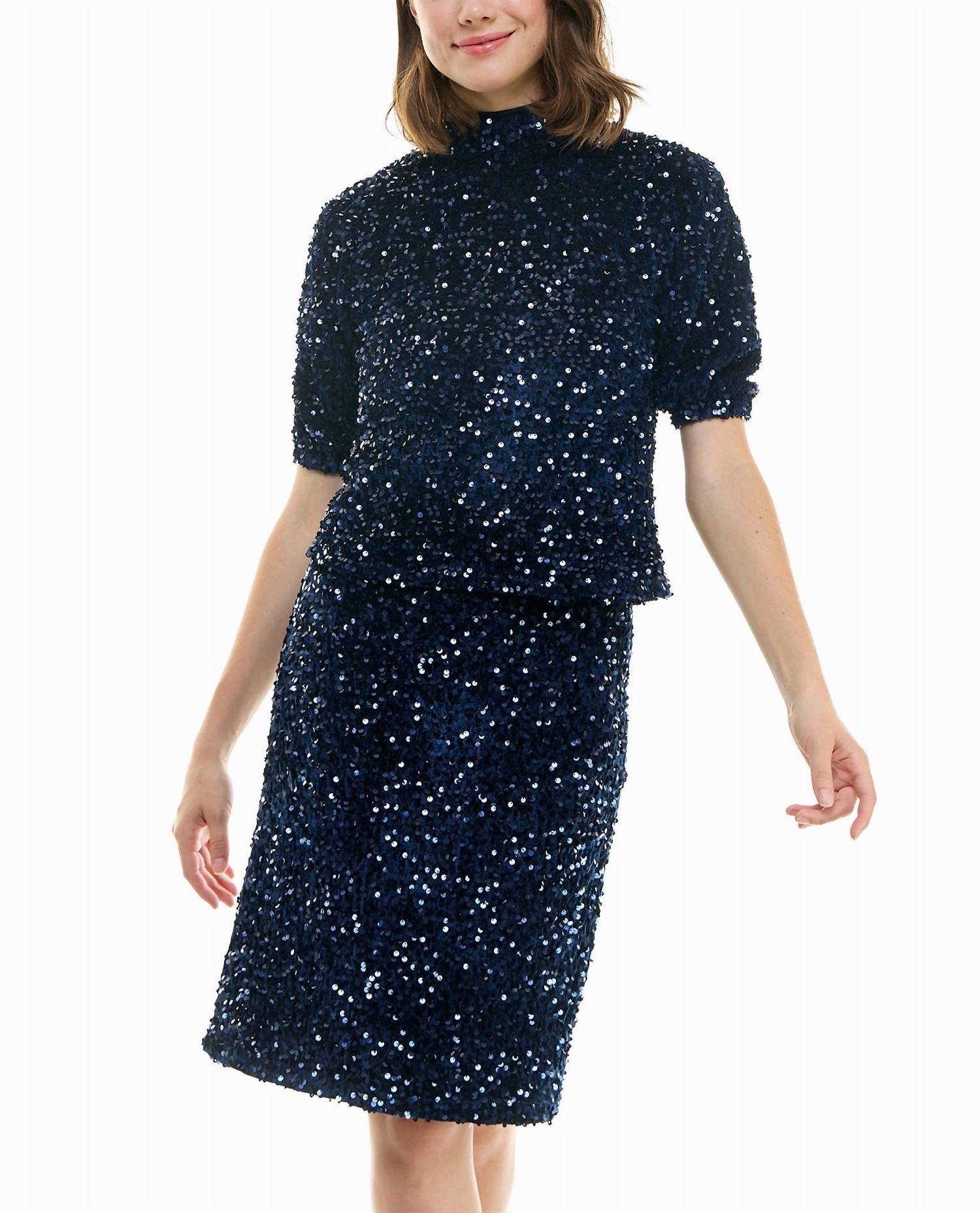 Nicole Miller - Sophia Velvet Sequin Knee Length Skirt
