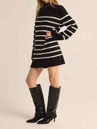 Z Supply Fin Stripe Sweater Dress in black - women's dress - detail view