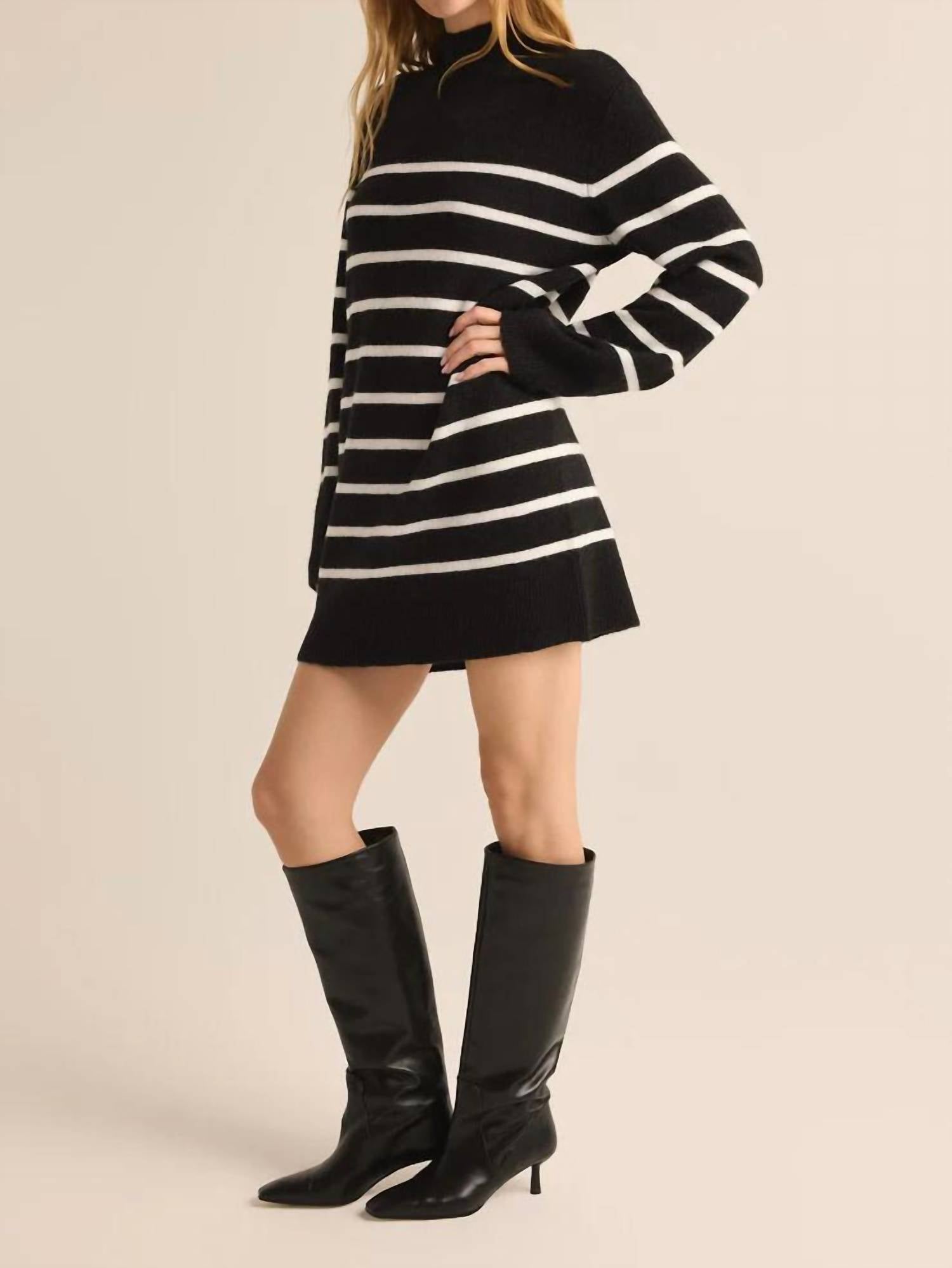 Z Supply Fin Stripe Sweater Dress in black - women's dress - detail view