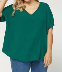 entro Solid V-neck Top in hunter green - women's blouse - view 6