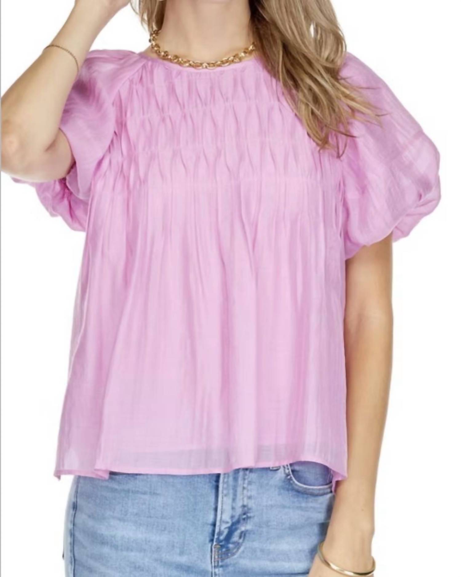 Joy Joy Front Tuck Top in pink - women's blouse