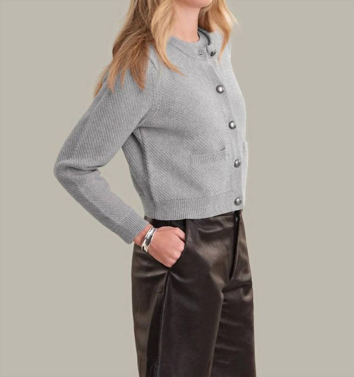525 America - Lorena Crewneck Textured Sweater Jacket