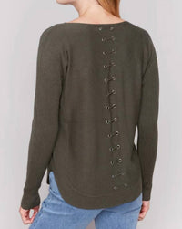 Charlie B - Knit Sweater With Back Detail Lace Up
