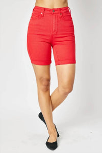 Judy Blue - Women's Paula Tummy Control Red Bermuda Shorts