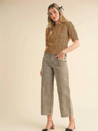 &Merci - Popcorn Knit Pointelle Short Sleeve Sweater