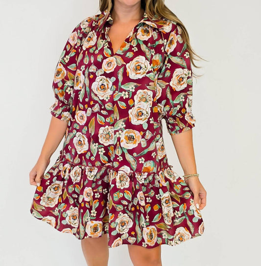 Umgee - Floral Drop Waist Shirt Dress