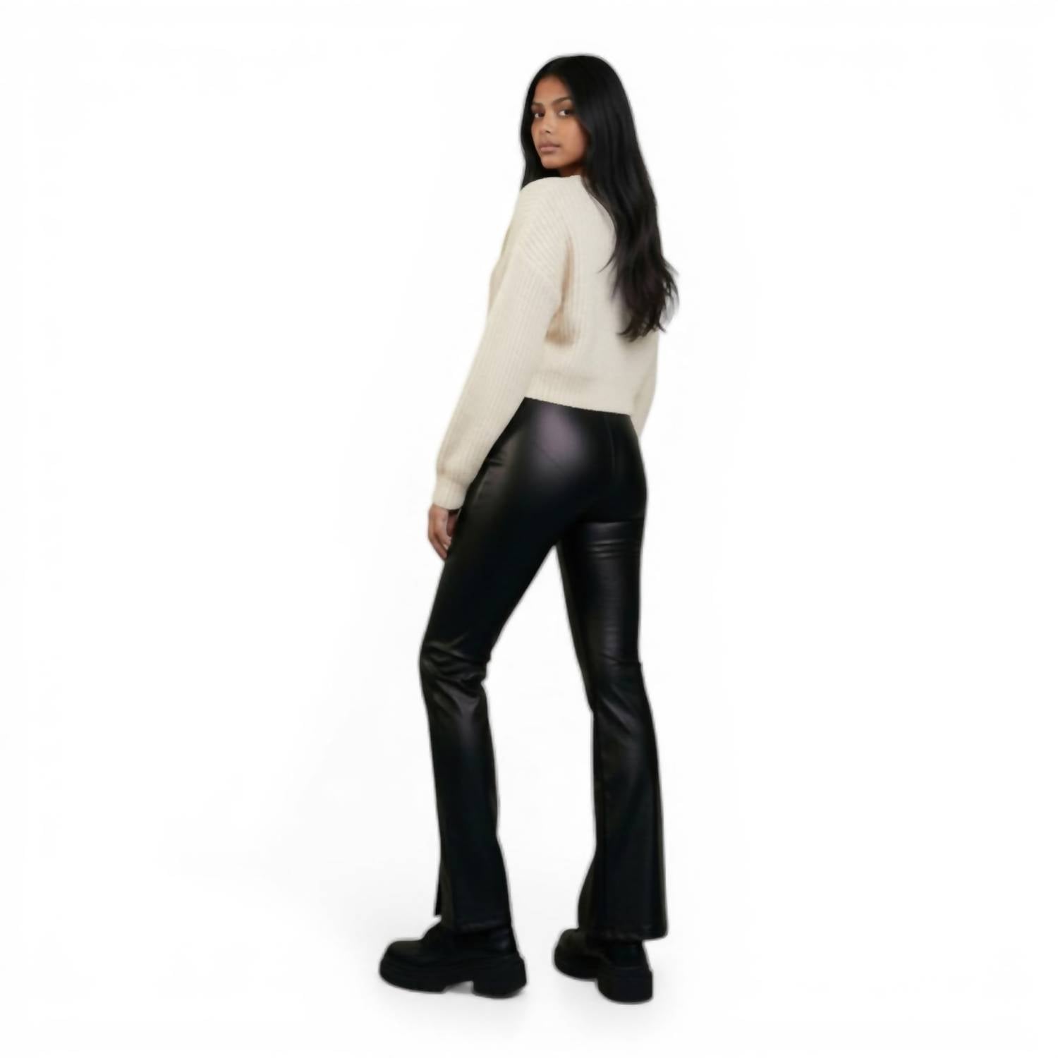 Ambar - Faux Pu Leather Stretchy Flare Pants