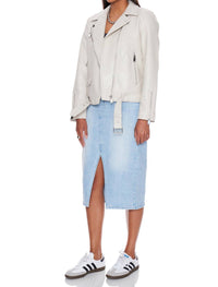 WithBlack Melissa Faux Leather Biker Jacket in cream - women's jacket - view 4