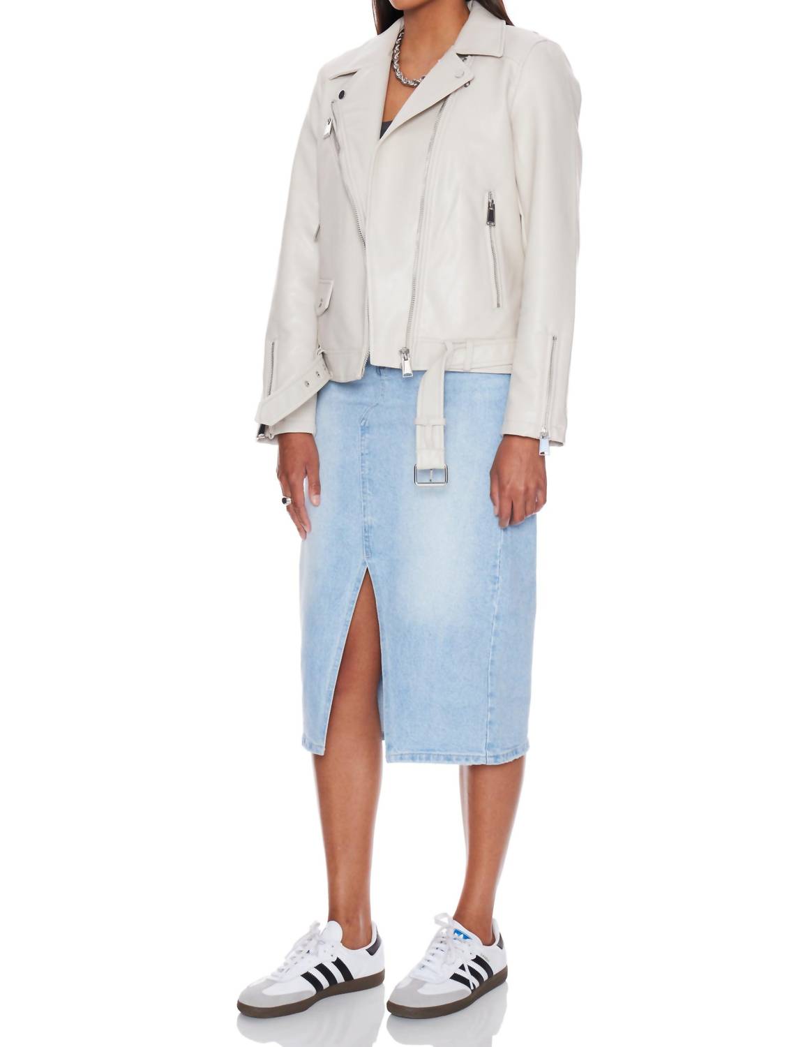 WithBlack Melissa Faux Leather Biker Jacket in cream - women's jacket - view 4