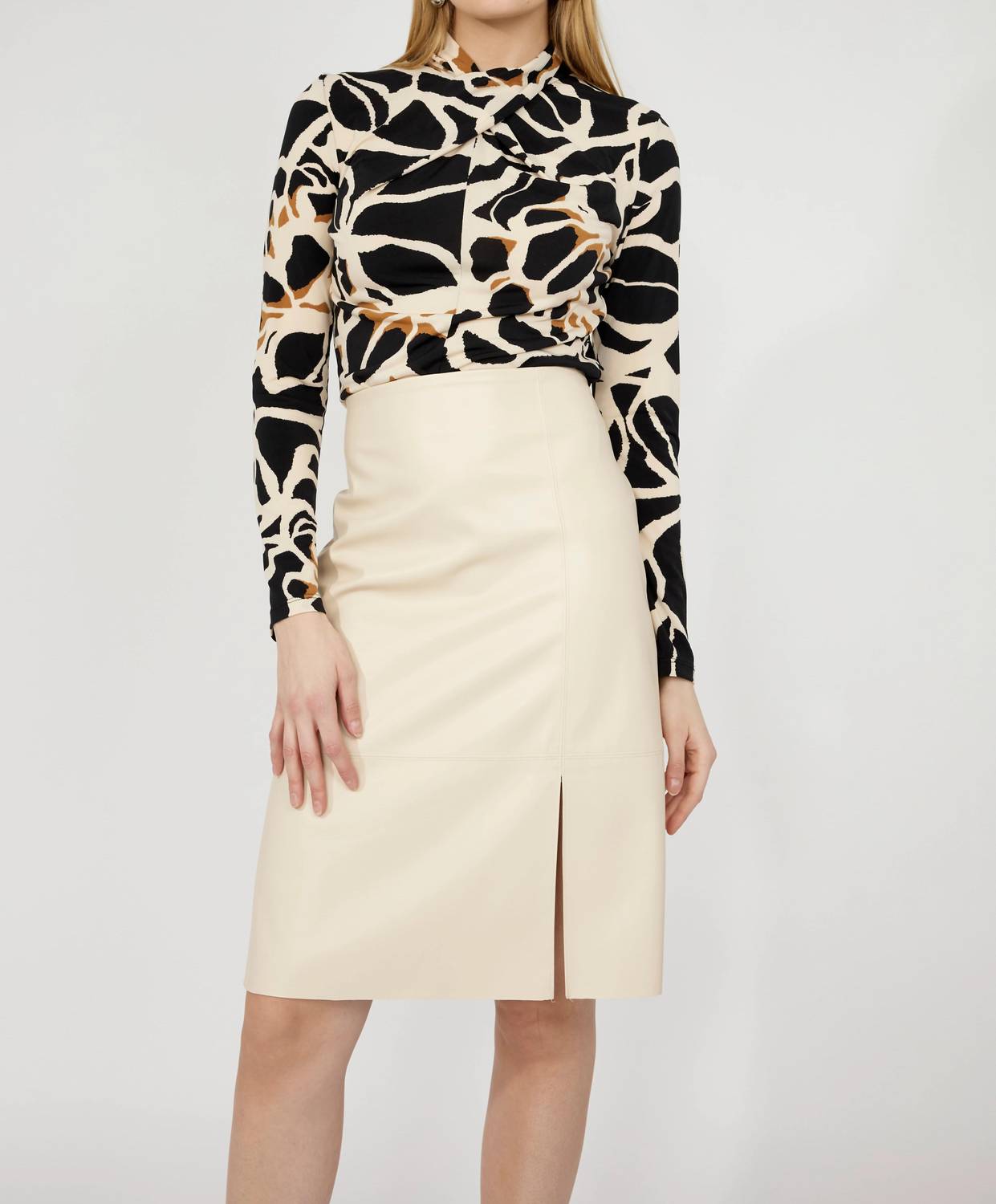 Frank Lyman - Fianna Faux Leather Pencil Midi Skirt