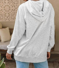 Shewin Double Flap Pocket Drawstring Hoodie in apricot - women's top - detail view