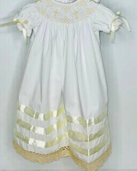 Delaney - Kid's Lace Smocked Cross Heirloom Day-gown And Bonnet