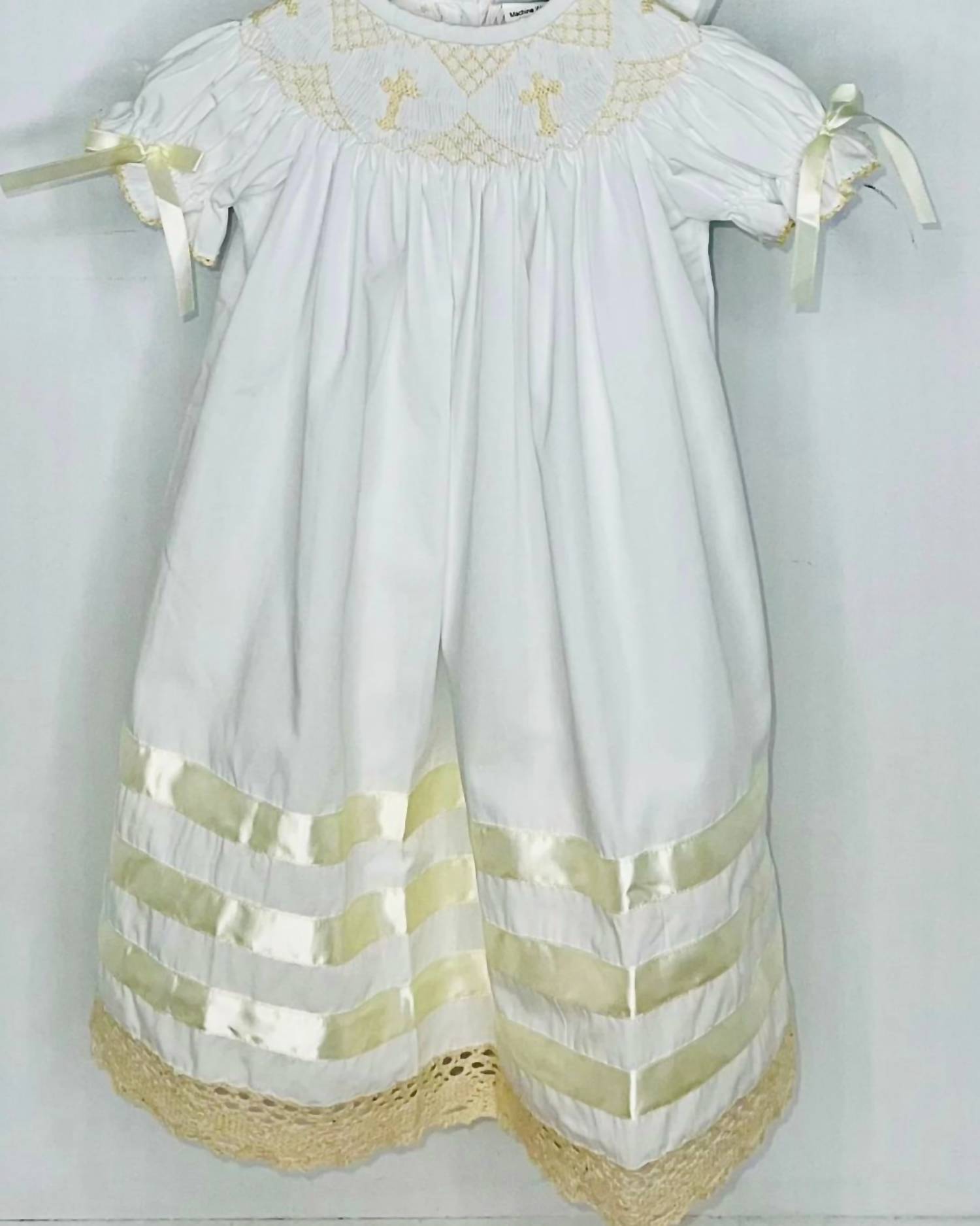 Delaney - Kid's Lace Smocked Cross Heirloom Day-gown And Bonnet