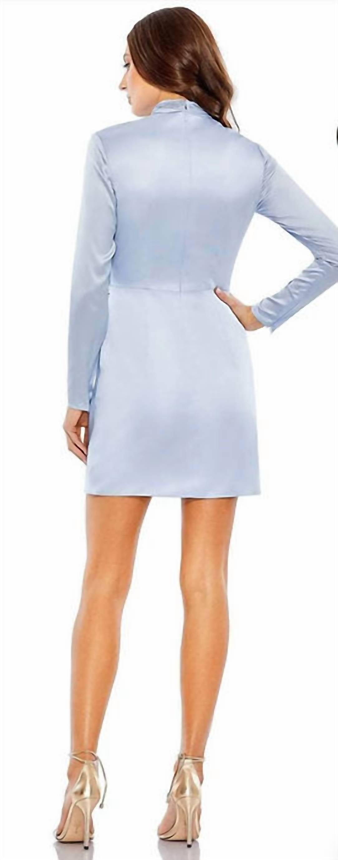 Mac Duggal - Mock Neck Draped Long Sleeve Mini Dress