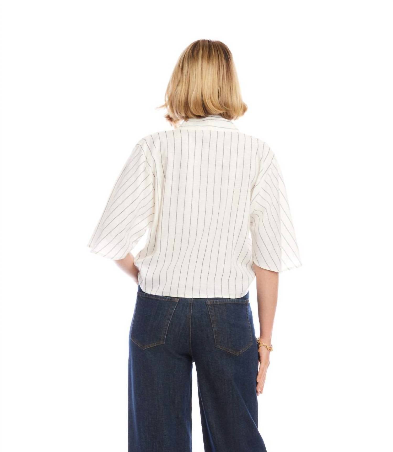 Karen Kane - Linen Blend Stripe Flare Sleeve Tie-front Top