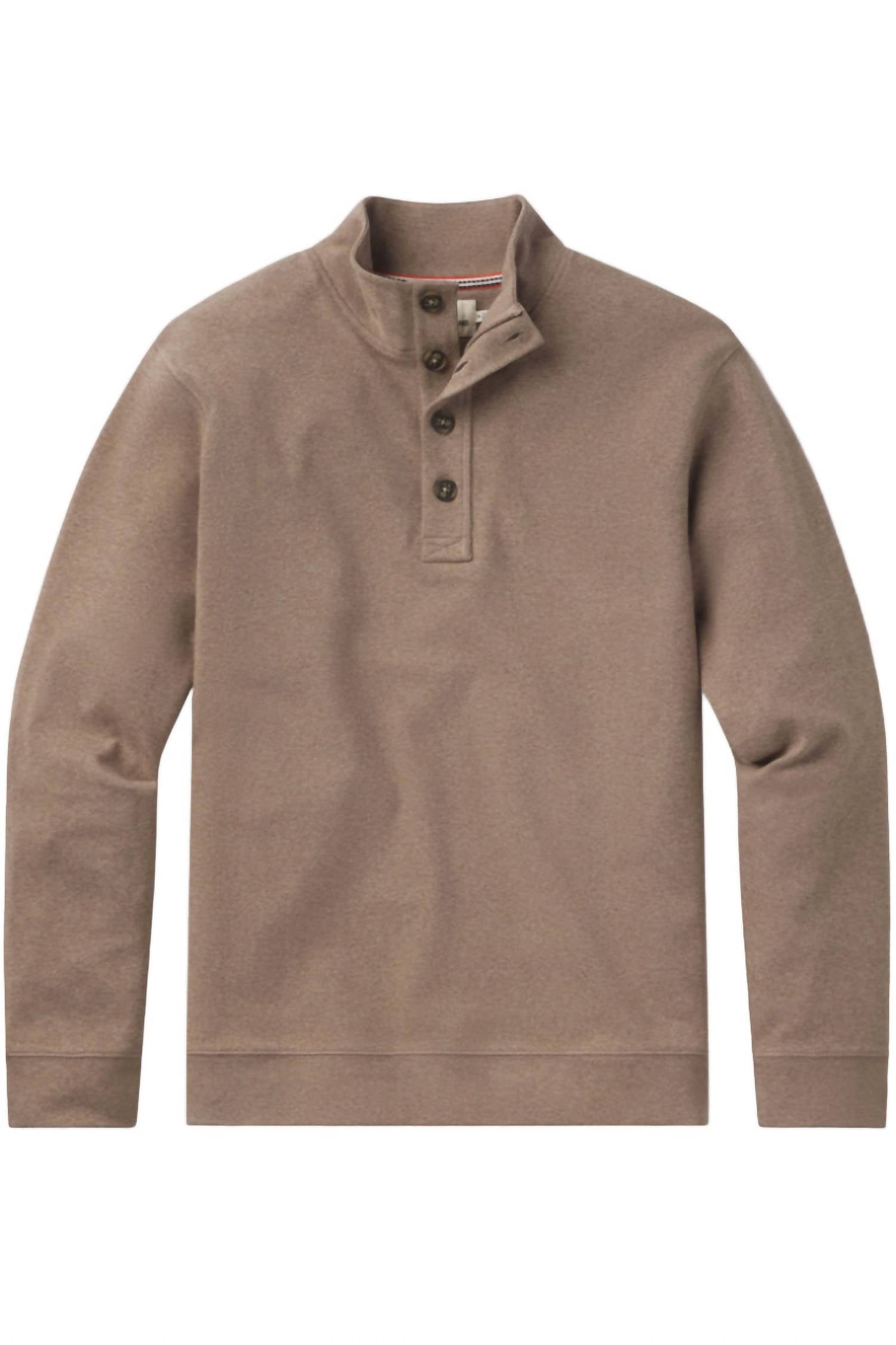 The Normal Brand Puremeso Button Popover Top in taupe - men's long sleeve top - detail view