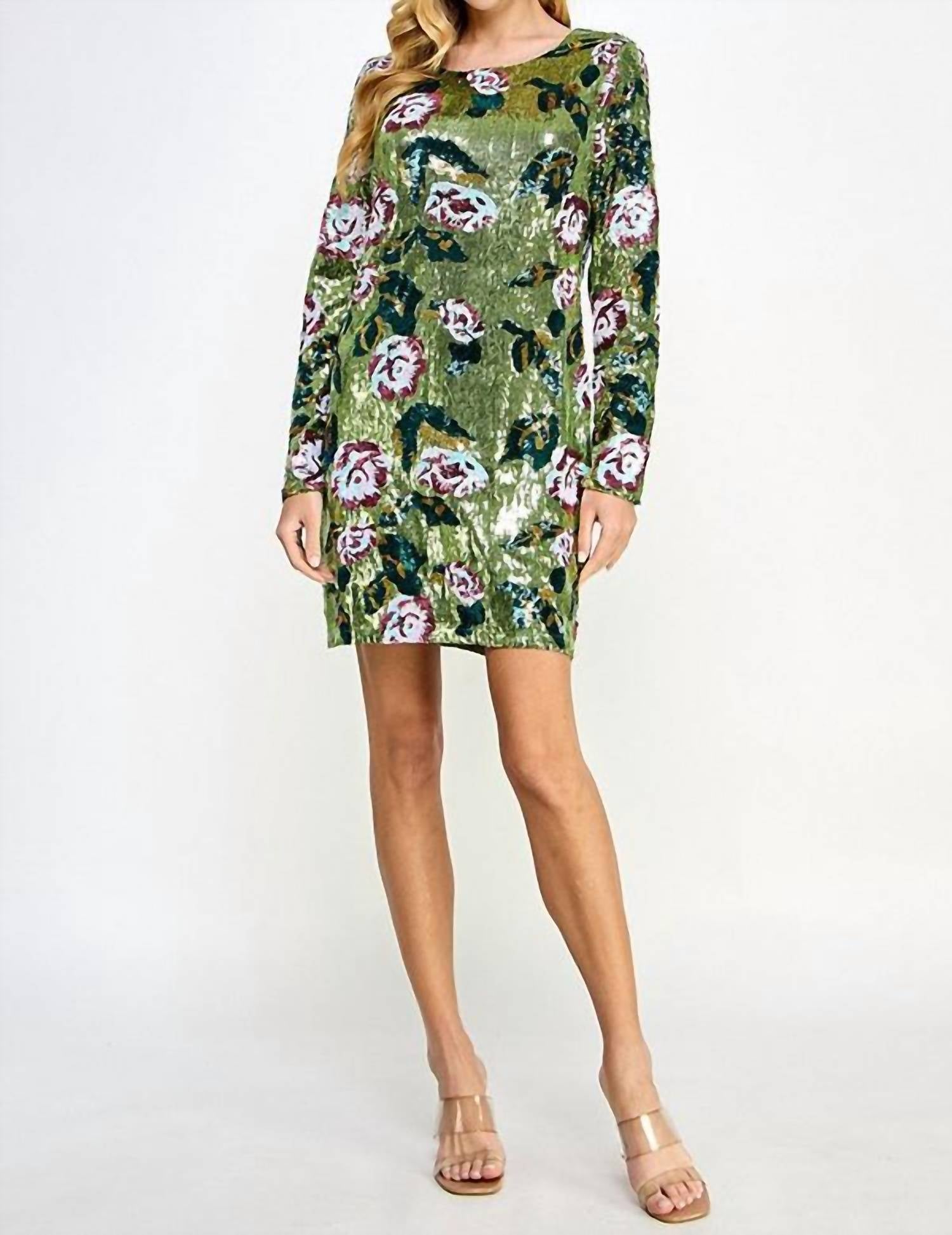 See And Be Seen - Floral Sequin Long Sleeve Mini Dress