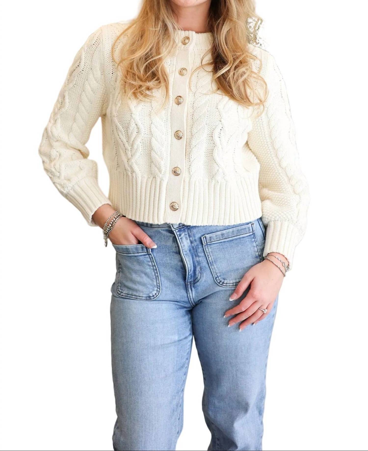 Pink Pineapple - Celine Crop Cable Cardigan