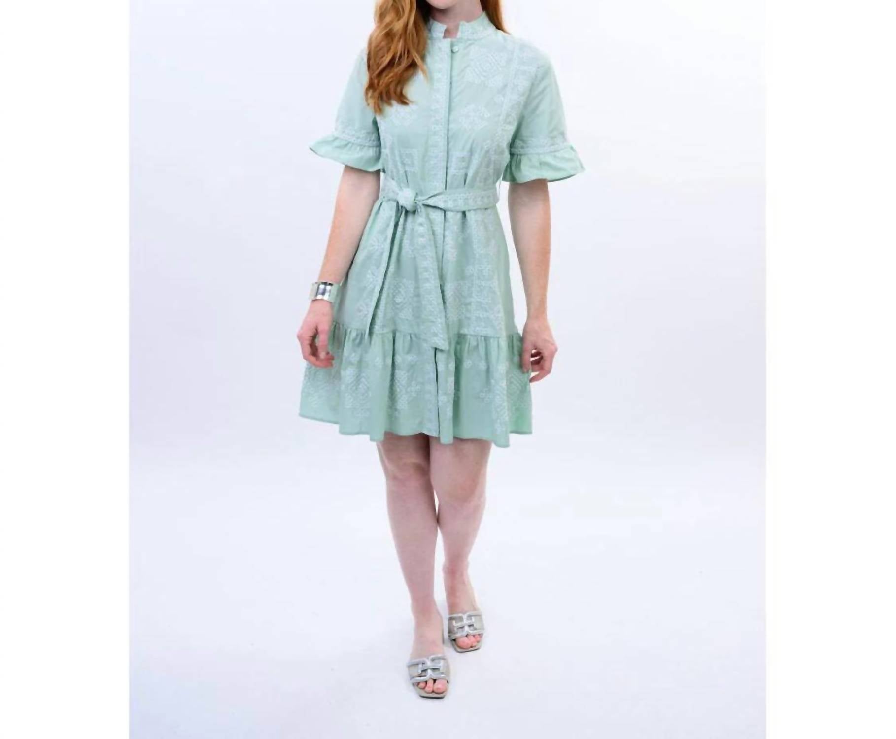 Ivy Jane Cross Stitched Dress in green - women's dress