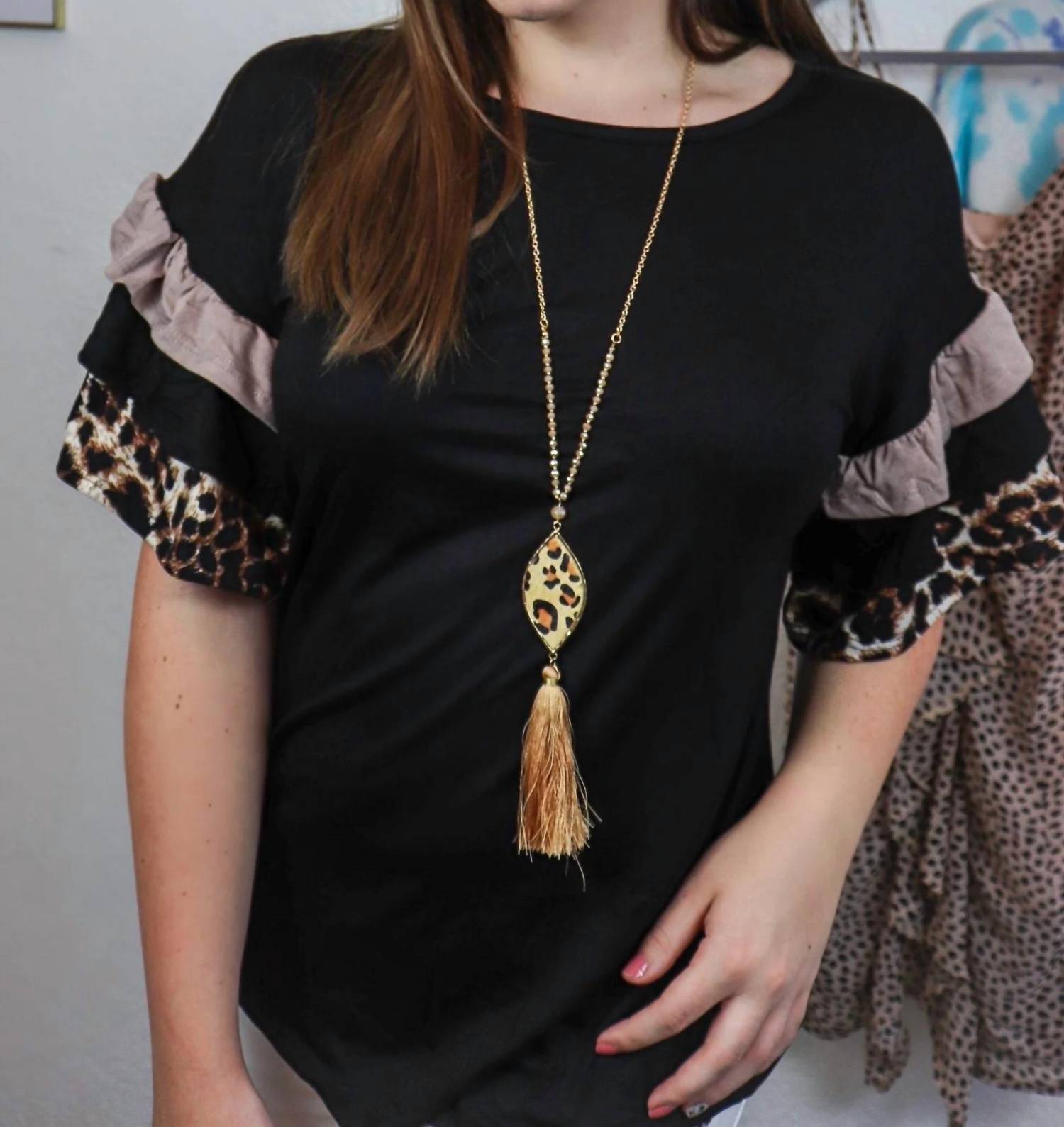 Celeste - Cheetah Ruffle Sleeve Top
