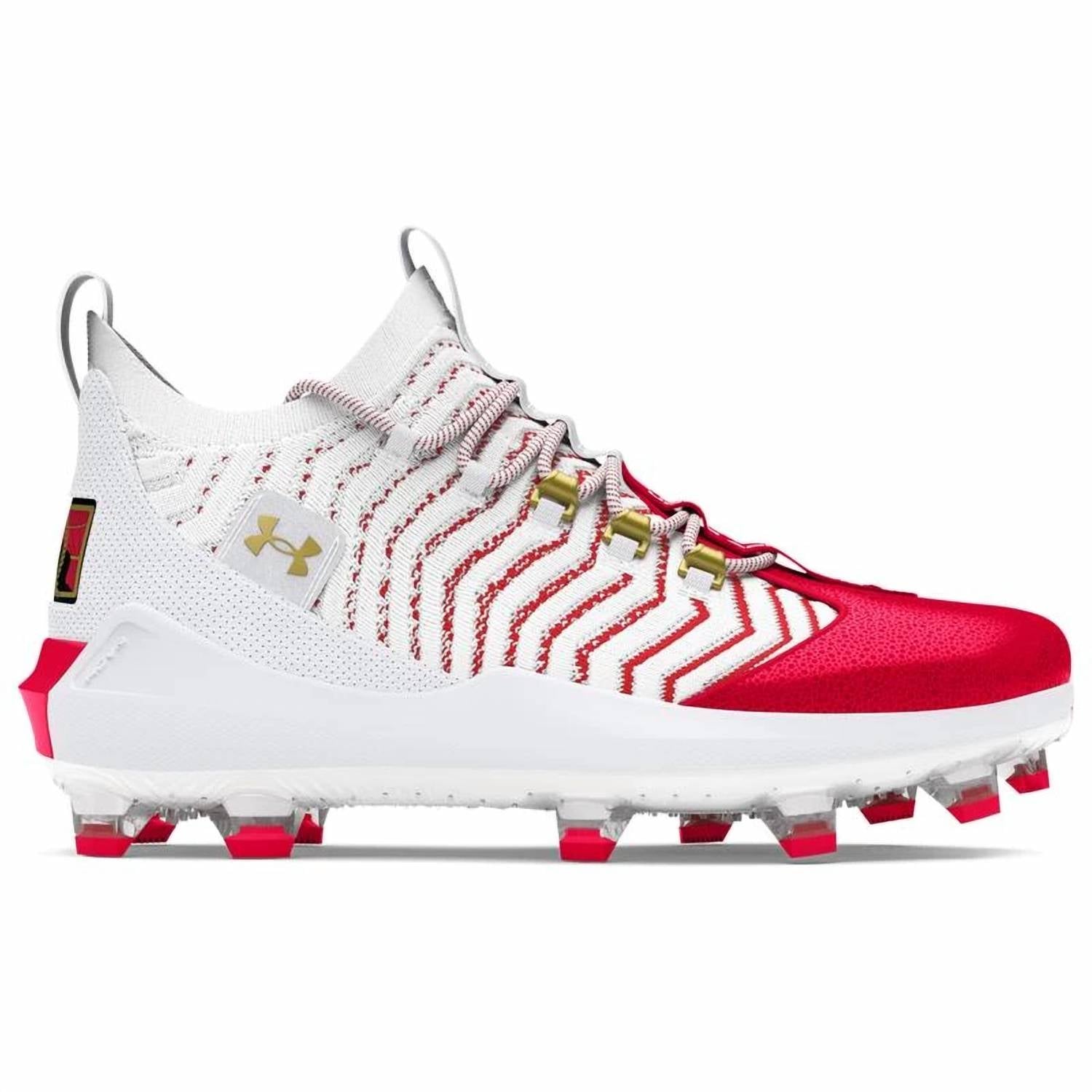 UNDER ARMOUR Men's Harper 9 Pro Tpu Baseball Cleats Athletic Shoes in white red metallic gold - men's shoe
