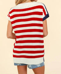 Haptics - V-neck Dolman Patriotic American Flag Knit Top