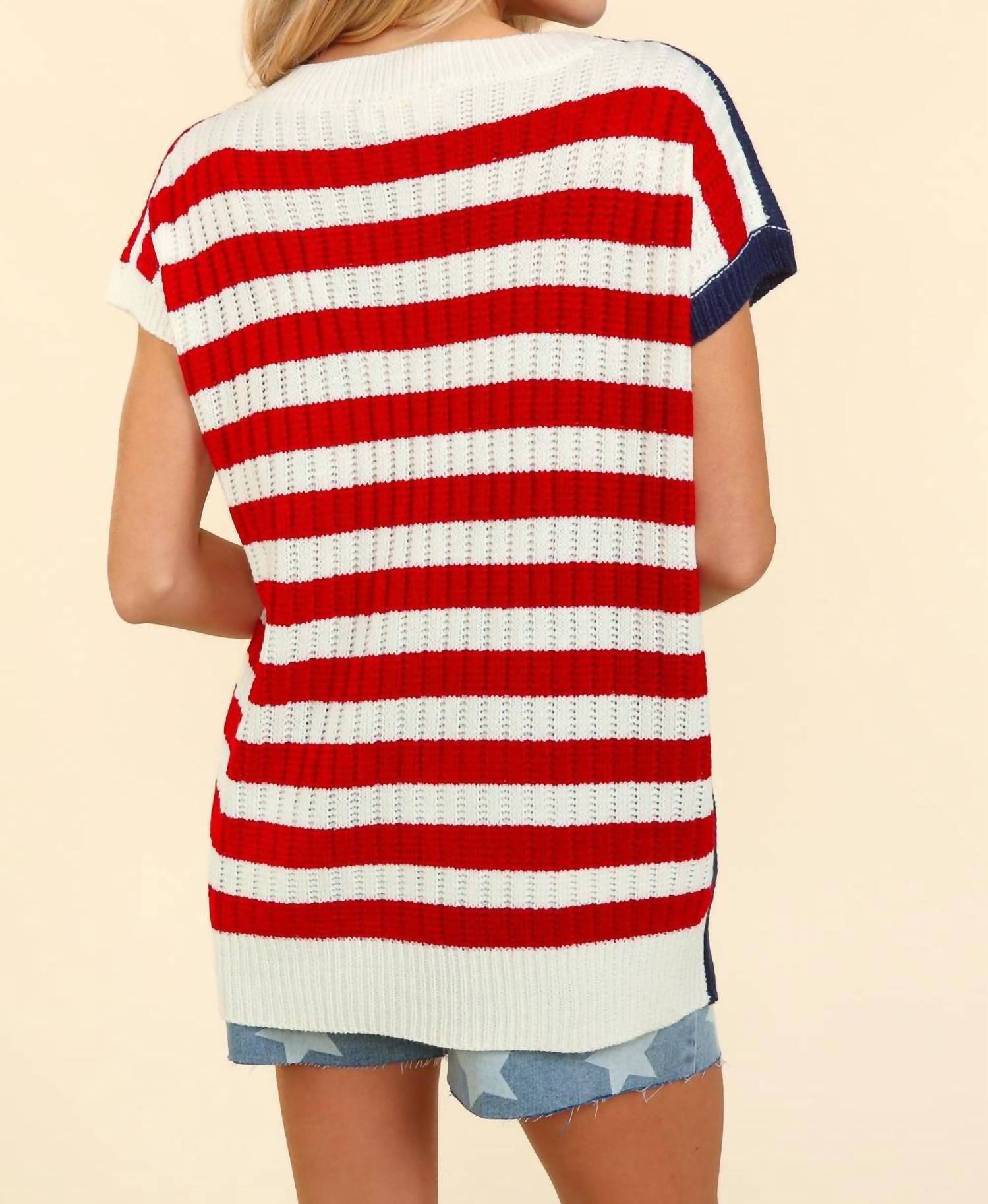 Haptics - V-neck Dolman Patriotic American Flag Knit Top