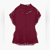IRO Voile Broderie Peplum Top in red - women's t-shirt - detail view