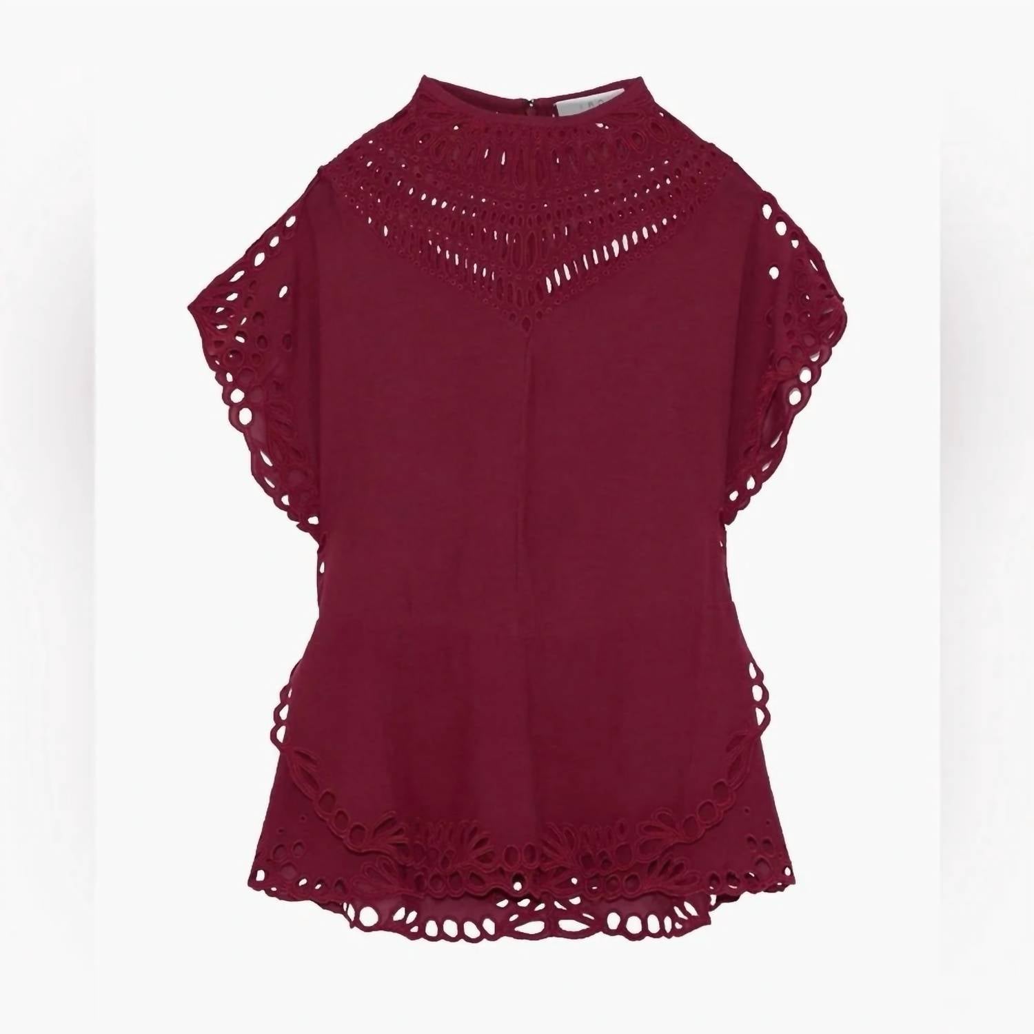 IRO Voile Broderie Peplum Top in red - women's t-shirt - detail view