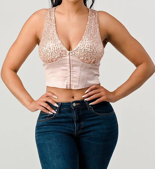 Rose Sweatheart Cropped Sequin Top