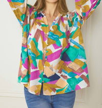 entro Abstract Button Down Blouse in orchid mix - women's blouse - view 4