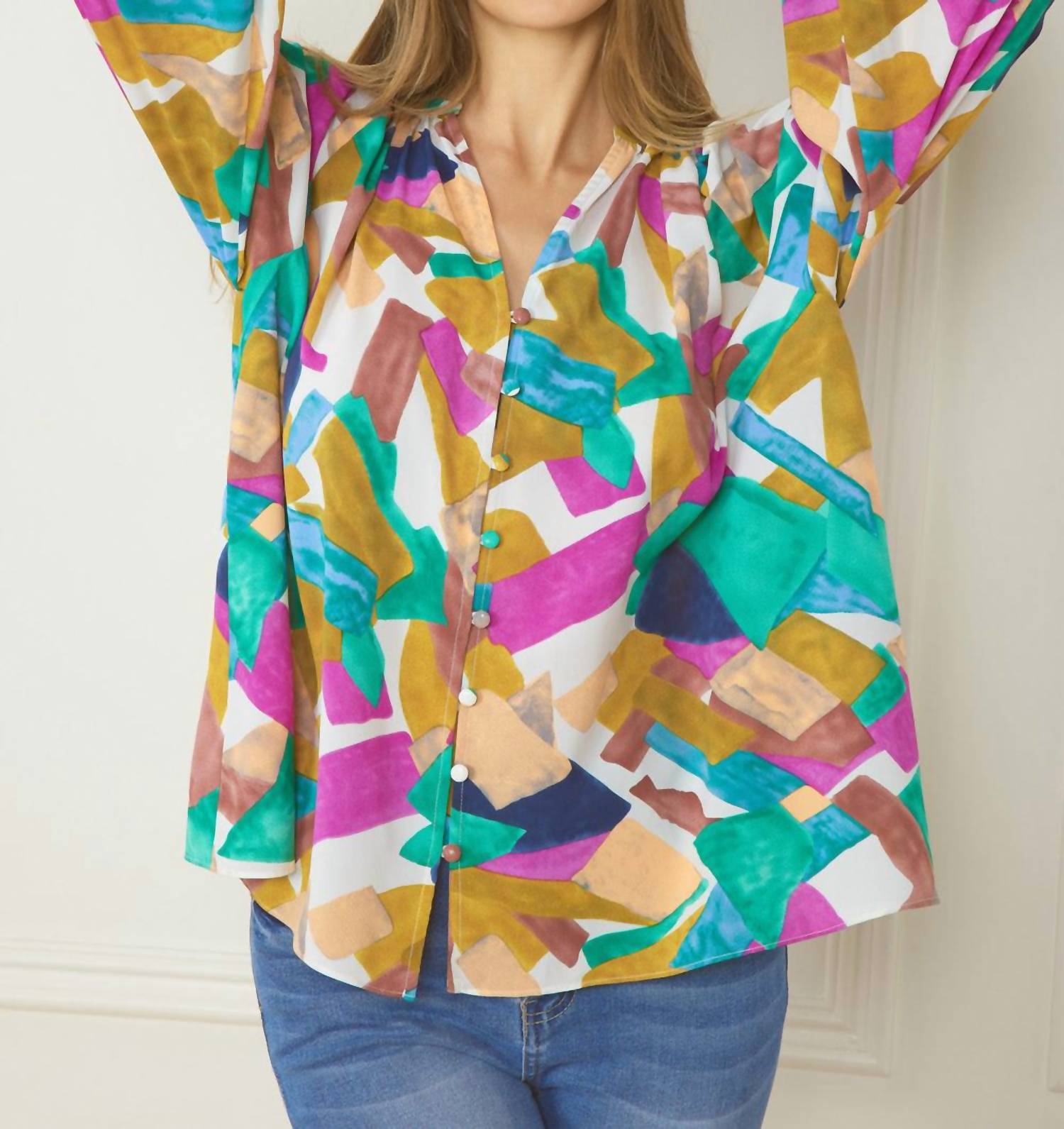 entro Abstract Button Down Blouse in orchid mix - women's blouse - view 4