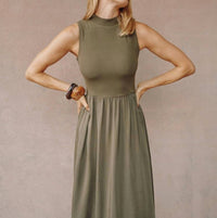 Bella Dahl Sleeveless Mock Neck Mixed Dress in ivy green - women's dress - view 4