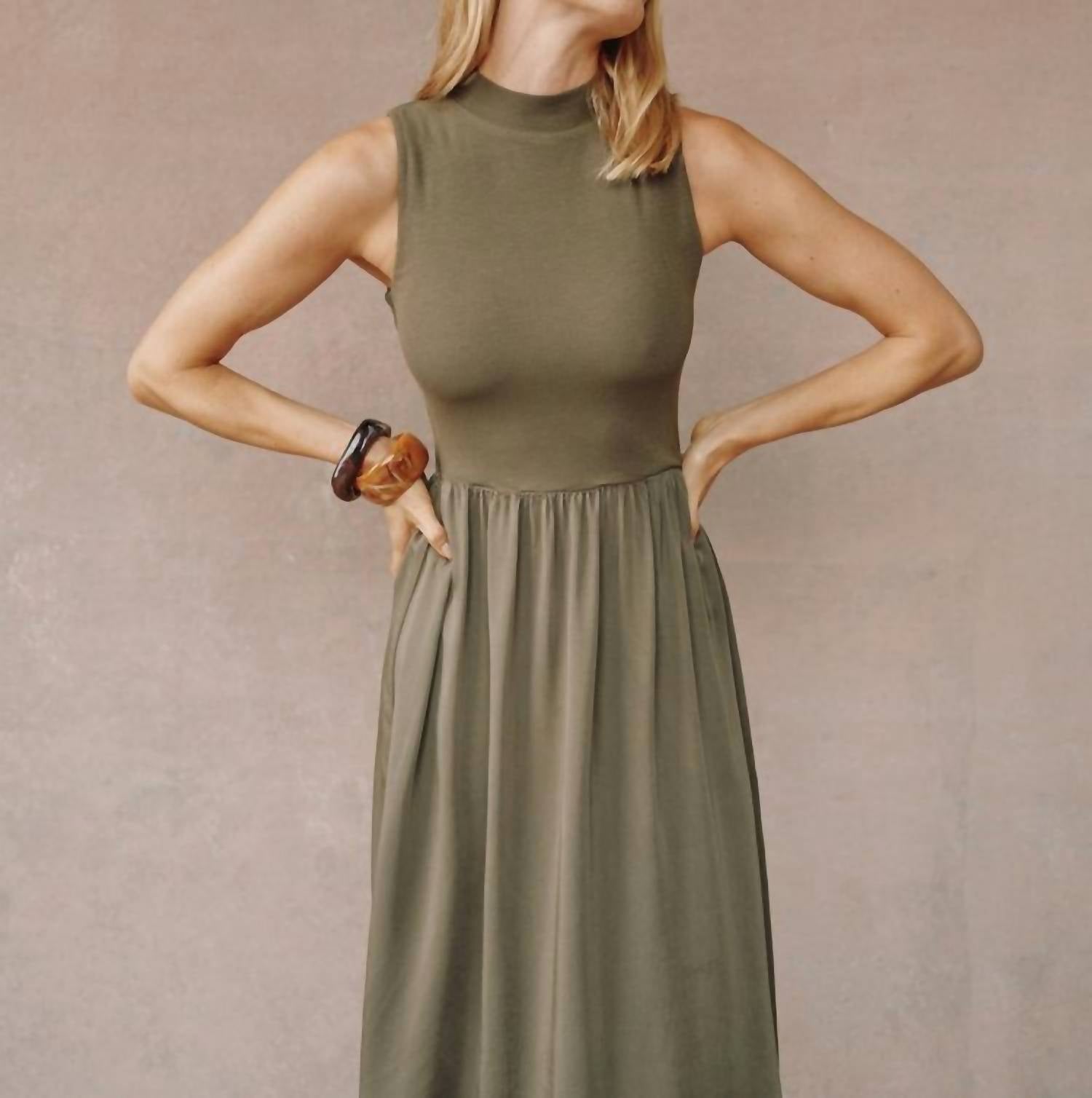 Bella Dahl Sleeveless Mock Neck Mixed Dress in ivy green - women's dress - view 4