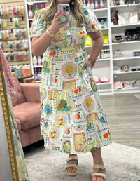 Easel - Women's Genevieve Fruit Printed Poplin Midi Dress