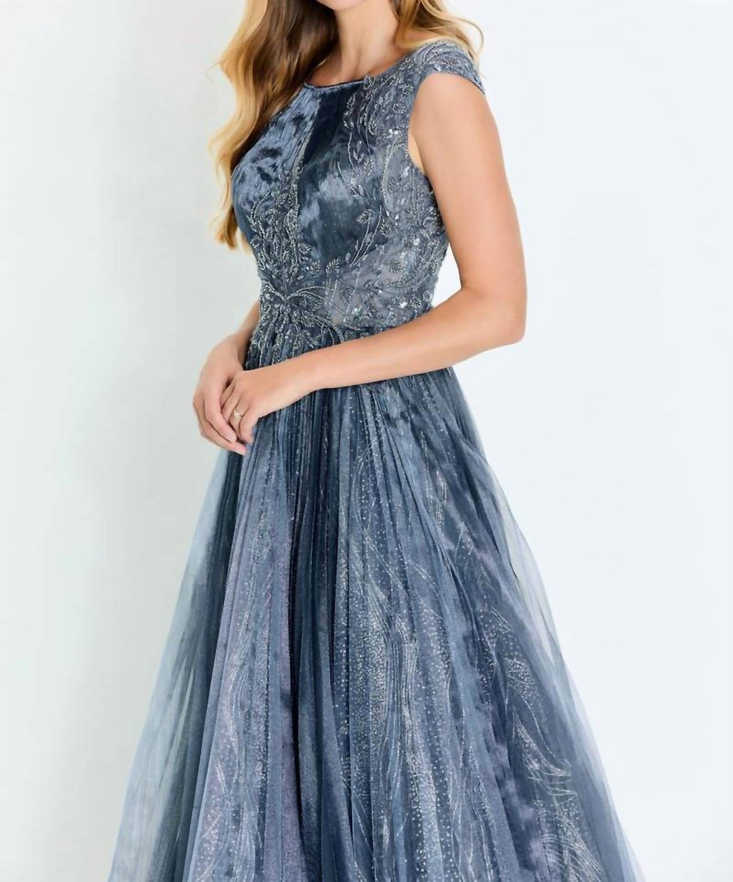 Montage By Mon Cheri - Lace Novelty Organza Long Dress