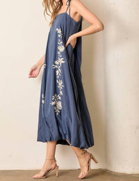 Polagram - Bonnie Embroidered Tie Strap Bubble Midi Dress