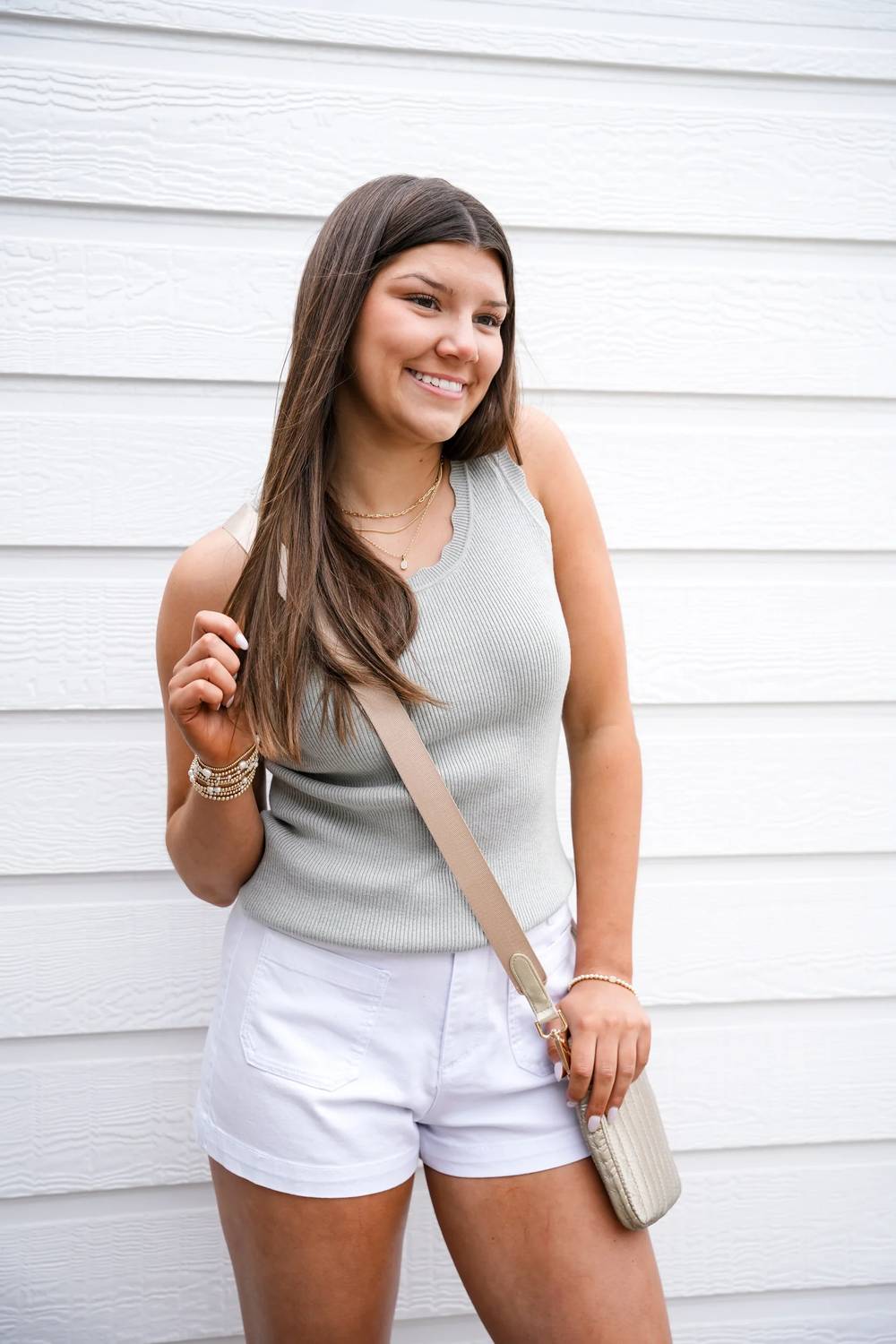 Doe And Rae - Scalloped Scoop Neck Sweater Top